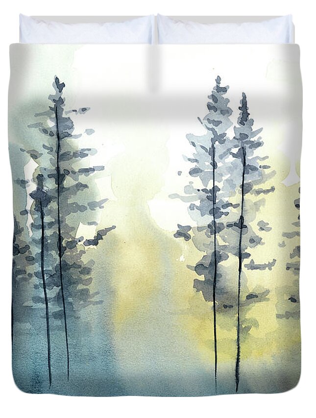 Landscapes Duvet Cover featuring the painting Shadow Forest I #2 by Chariklia Zarris