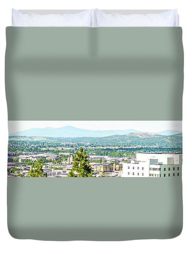 Panorama Duvet Cover featuring the photograph Spokane washington city skyline and spokane valley views #2 by Alex Grichenko