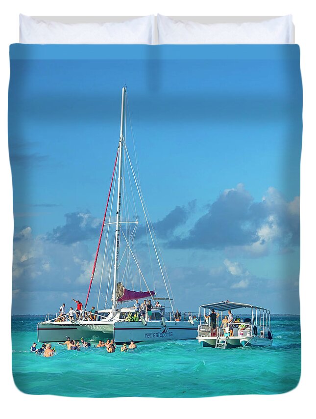 Estock Duvet Cover featuring the digital art Stingray Tour, Cayman Islands #2 by Angela Pagano