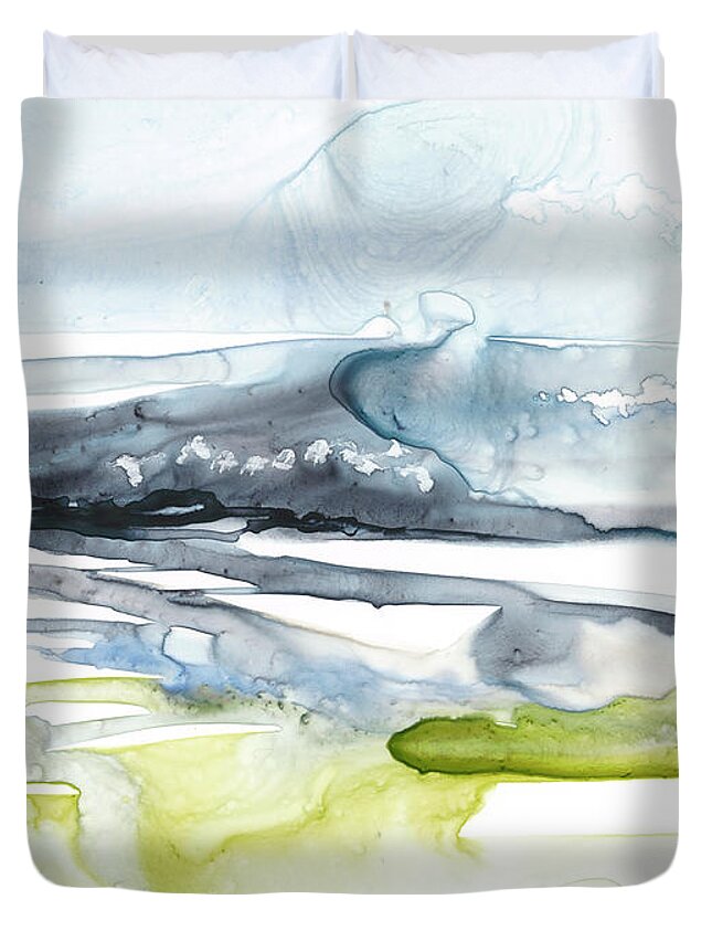 Abstract Duvet Cover featuring the painting Sweeping Fields II by Jennifer Goldberger