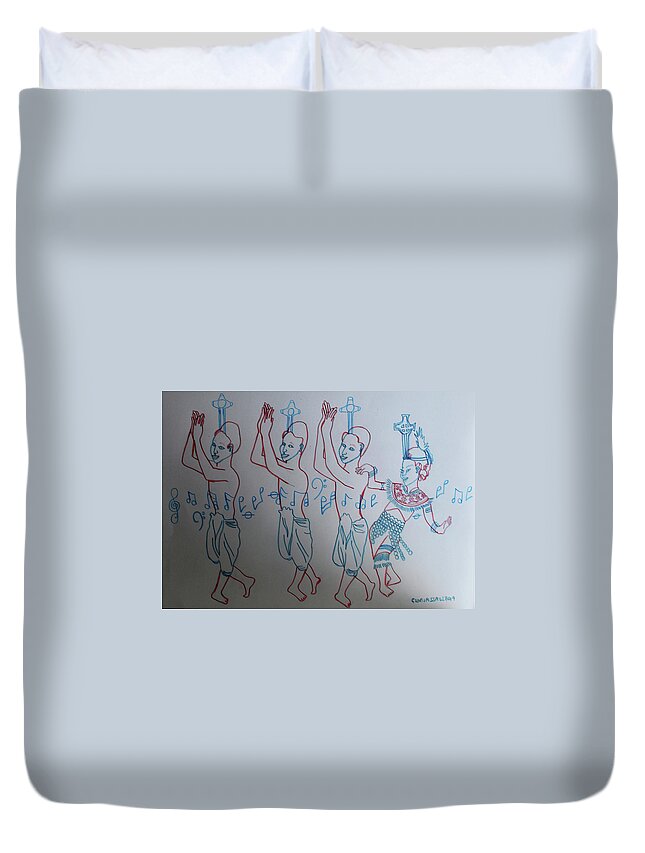 Jesus Christ Duvet Cover featuring the painting The Holy Trinity And Mary Mother of God Lord of The Dance As Sung By Many A Choir Asia #2 by Gloria Ssali