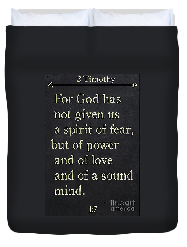 2 Timothy Duvet Cover featuring the painting 2 Timothy 1 7 - Inspirational Quotes Wall Art Collection by Mark Lawrence