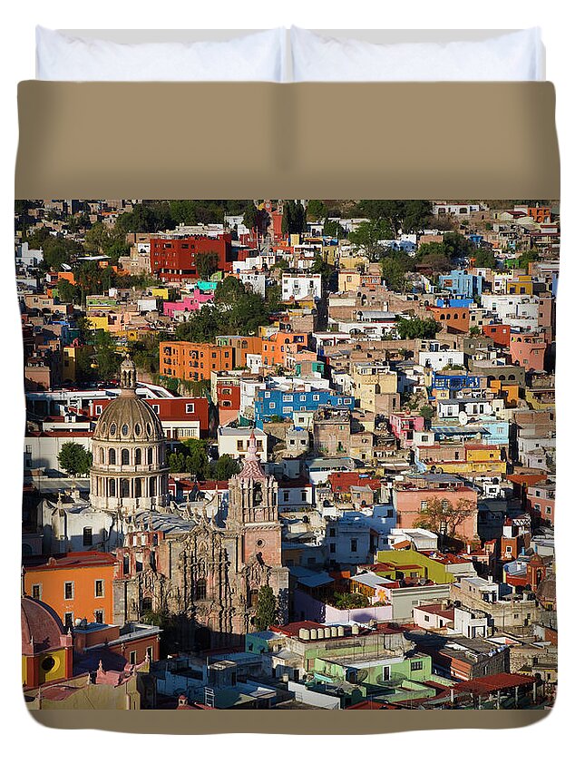 Population Explosion Duvet Cover featuring the photograph View Over Guanajuato, Mexico #2 by Peter Adams
