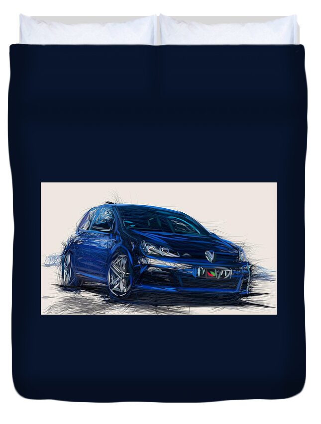 Volkswagen Duvet Cover featuring the digital art Volkswagen Golf R Draw #2 by CarsToon Concept