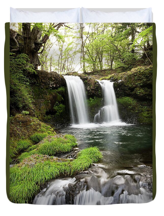 Scenics Duvet Cover featuring the photograph Waterfalls #2 by Ooyoo
