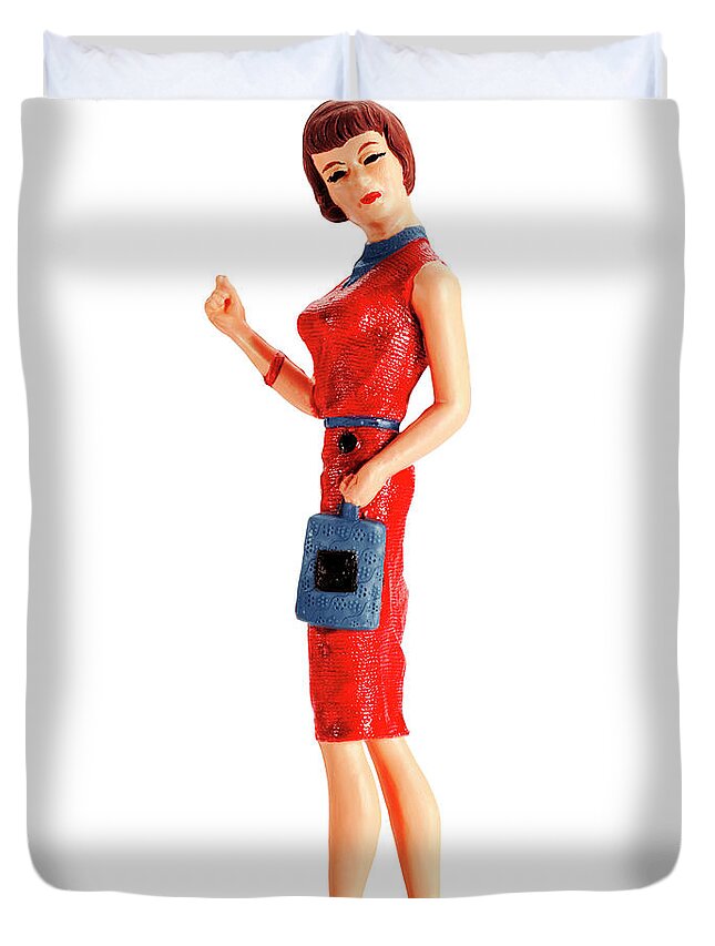Accessories Duvet Cover featuring the drawing Woman in Red Dress #2 by CSA Images