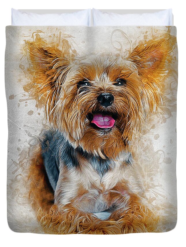 Pet Duvet Cover featuring the digital art Yorkshire Terrier #2 by Ian Mitchell