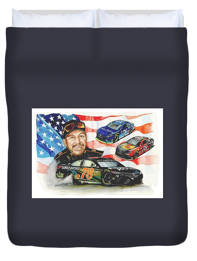 Art Duvet Cover featuring the painting 2017 NASCAR Champion by Simon Read