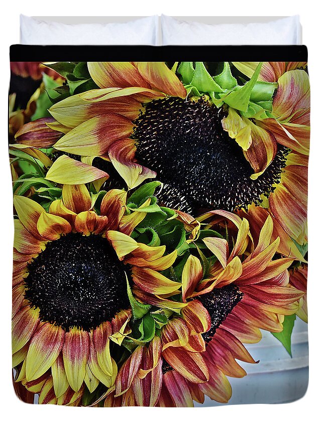 Flowers Duvet Cover featuring the photograph 2019 Monona Farmers' Market July Sunflowers 3 by Janis Senungetuk