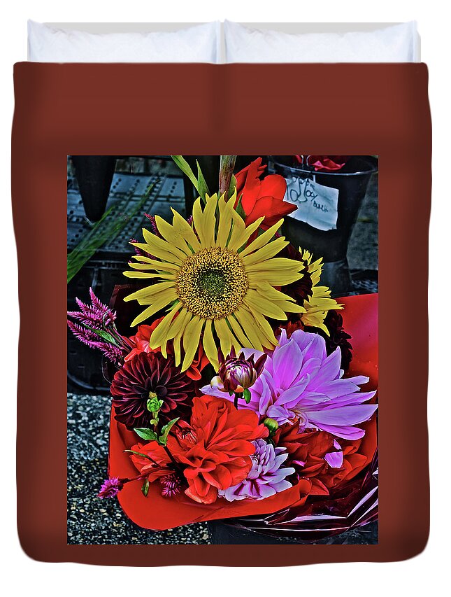 Flowers Duvet Cover featuring the photograph 2019 Monona Farmers' Market September Sunshine by Janis Senungetuk