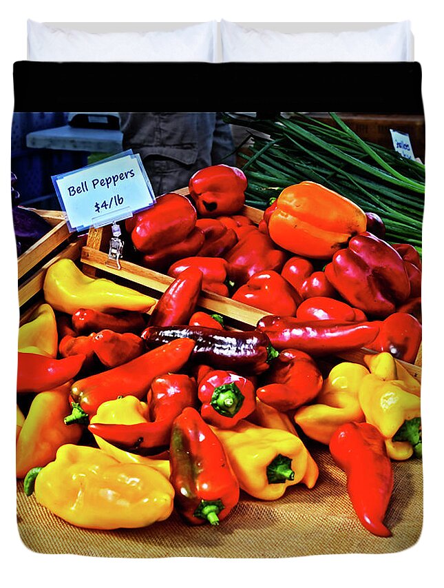 Bell Peppers Duvet Cover featuring the photograph 2019 Monona Farmers' Market Septembers Peppers 1 by Janis Senungetuk