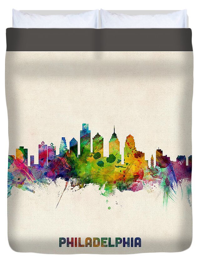 Philadelphia Duvet Cover featuring the digital art Philadelphia Pennsylvania Skyline #26 by Michael Tompsett