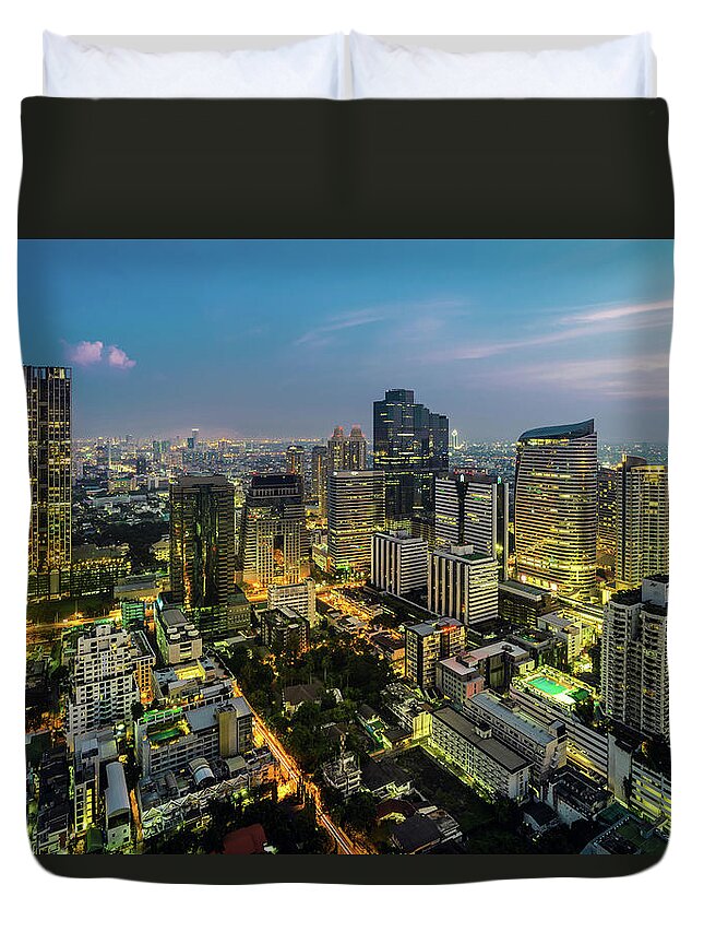 Outdoors Duvet Cover featuring the photograph Bangkok City #3 by Pornpisanu Poomdee