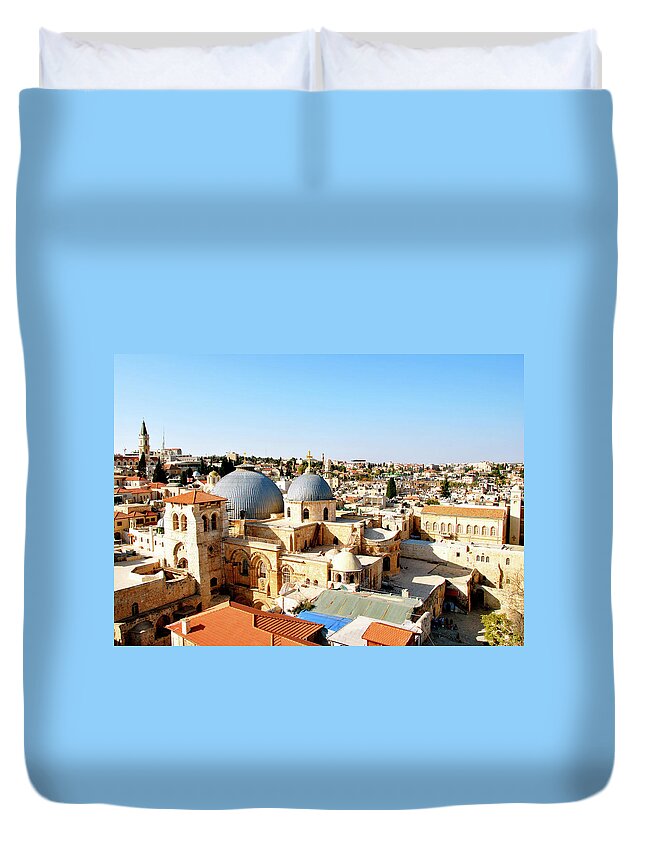 Jerusalem Duvet Cover featuring the photograph Blue Domes #3 by Munir Alawi