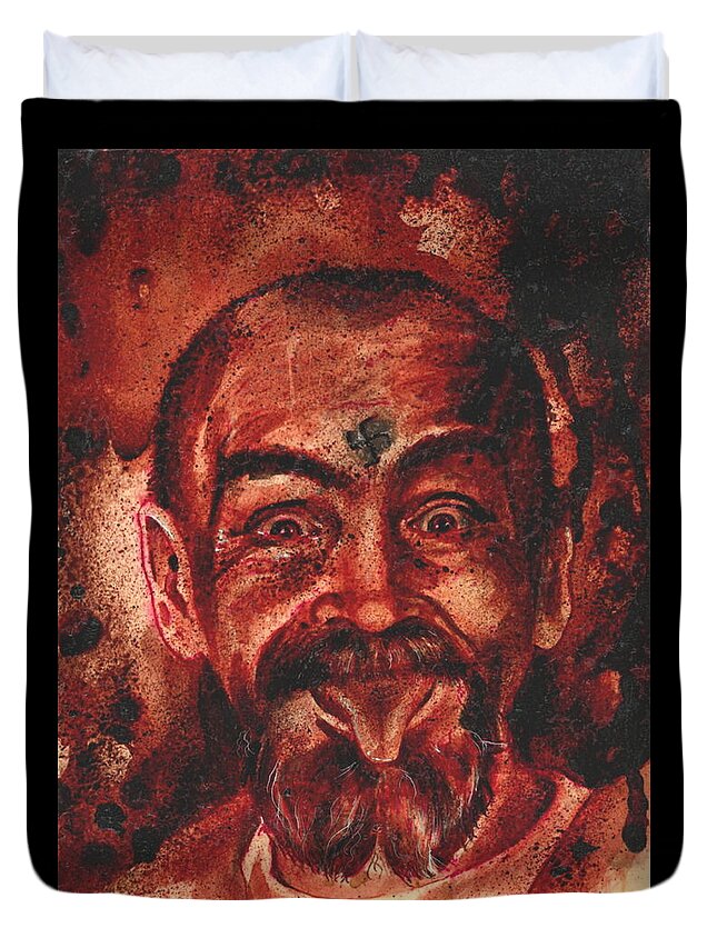 Ryan Almighty Duvet Cover featuring the painting CHARLES MANSON port dry blood by Ryan Almighty
