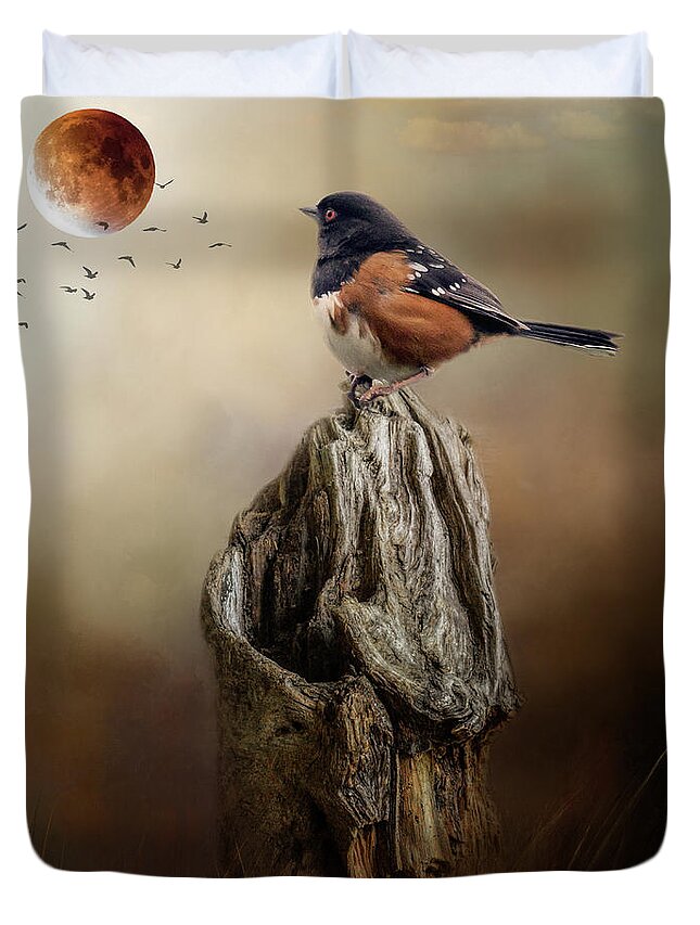 Towhee Duvet Cover featuring the photograph Perched #3 by Rebecca Cozart
