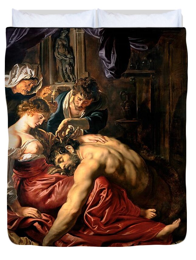 Samson And Delilah Duvet Cover featuring the painting Samson and Delilah by Peter Paul Rubens by Rolando Burbon