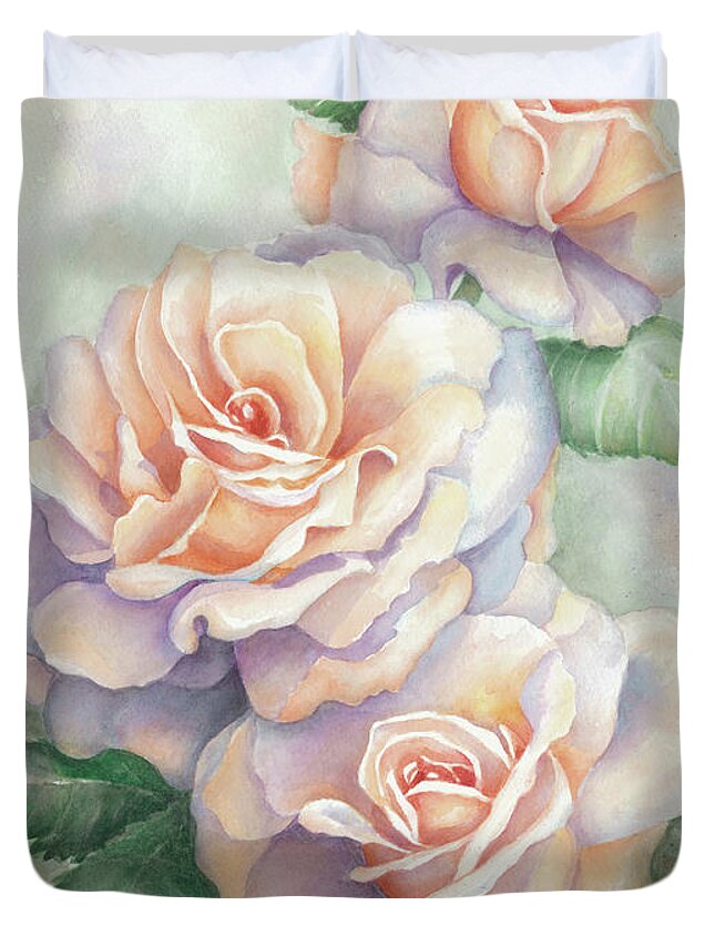 Roses Duvet Cover featuring the painting 3 Sisters by Lori Taylor