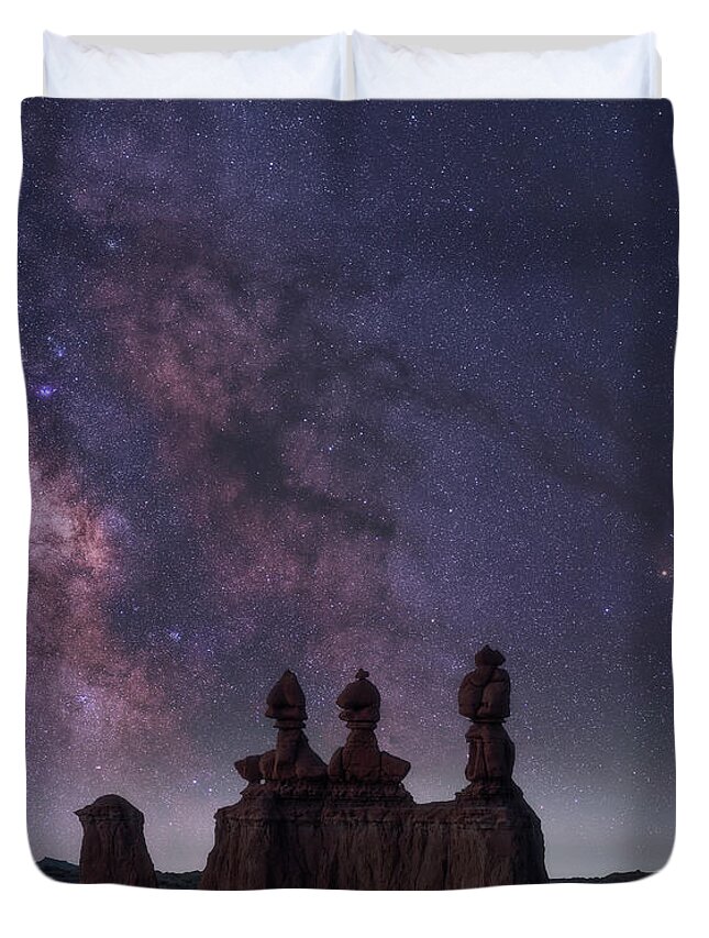 Milky Way Duvet Cover featuring the photograph 3 Sisters Night Out by Darren White