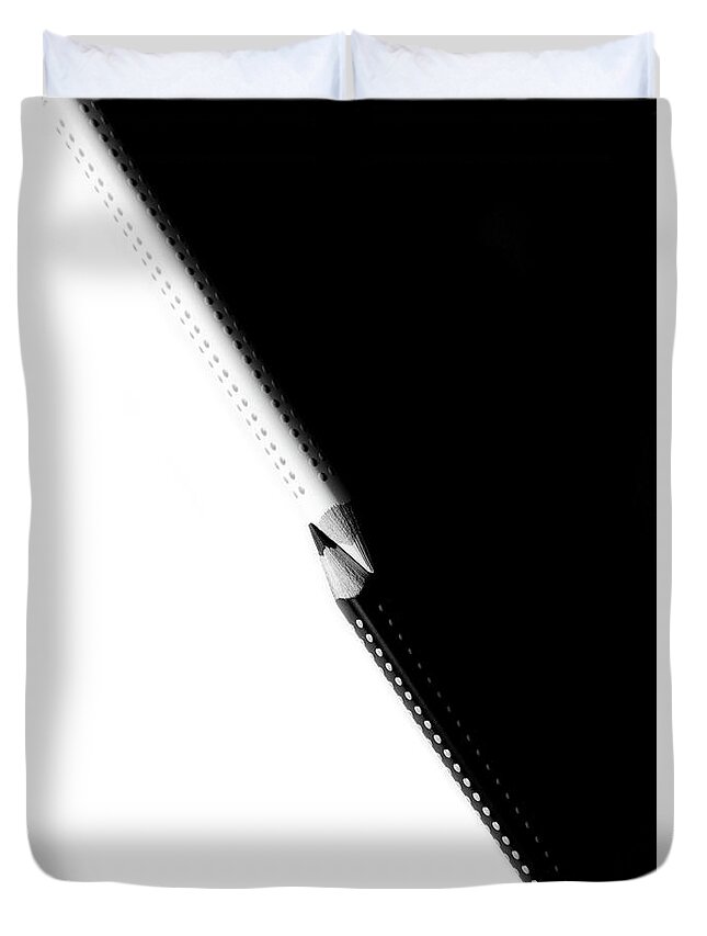 Education Duvet Cover featuring the photograph Two drawing pencils on a black and white surface. by Michalakis Ppalis