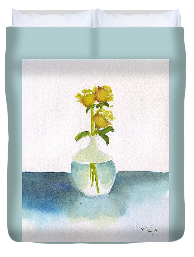 3 Yellow Roses Duvet Cover featuring the painting 3 Yellow Roses by Frank Bright