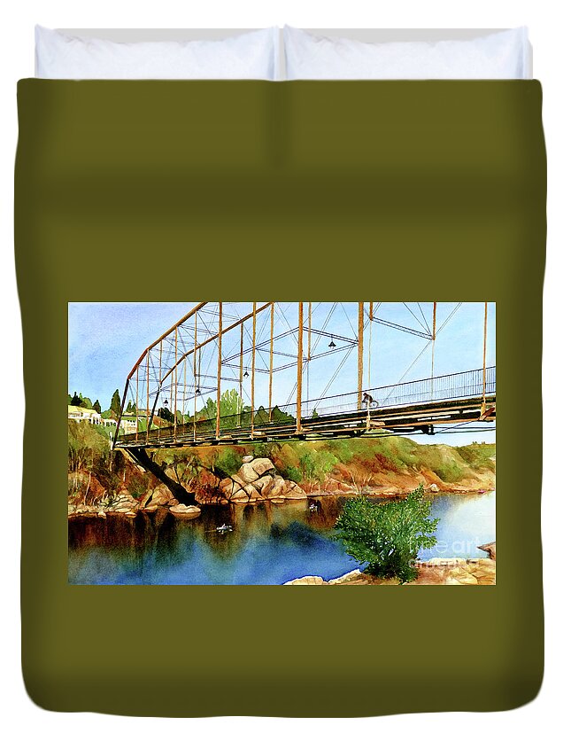Folsom Truss Bridge Duvet Cover featuring the painting #345 Folsom Truss Bridge #345 by William Lum