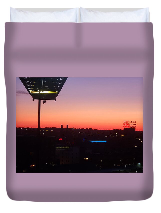 Blue Line Duvet Cover featuring the photograph 35w Bridge Blue Line by Peter Wagener