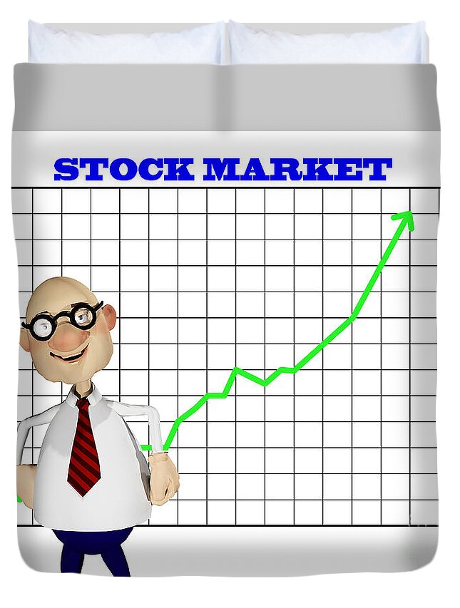 3d Rendering Of A Happy Investor Cartoon Character In Front Of A Rising Stock  Market Chart Duvet Cover by Jonathan Lingel - Pixels