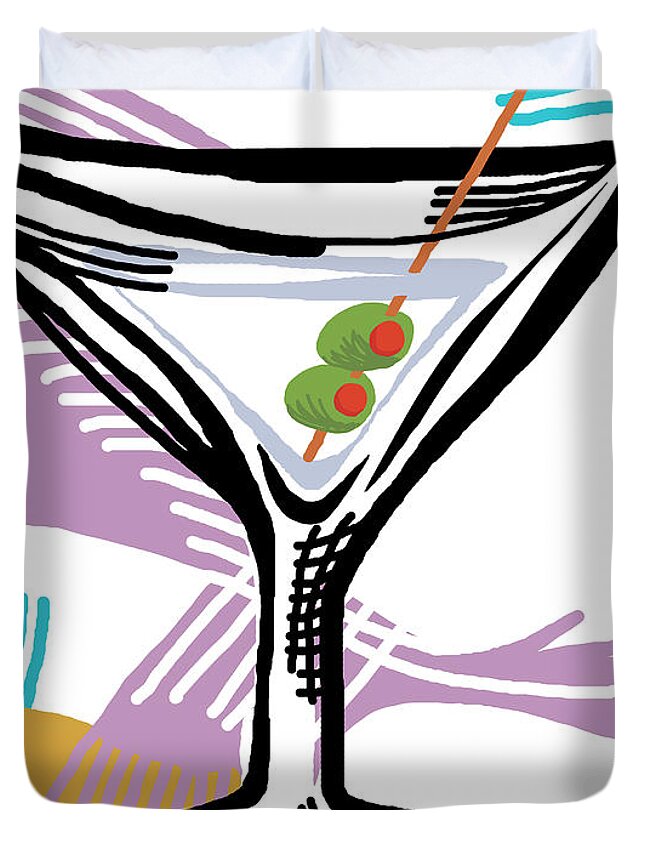 Alcohol Duvet Cover featuring the drawing Martini Glass #4 by CSA Images