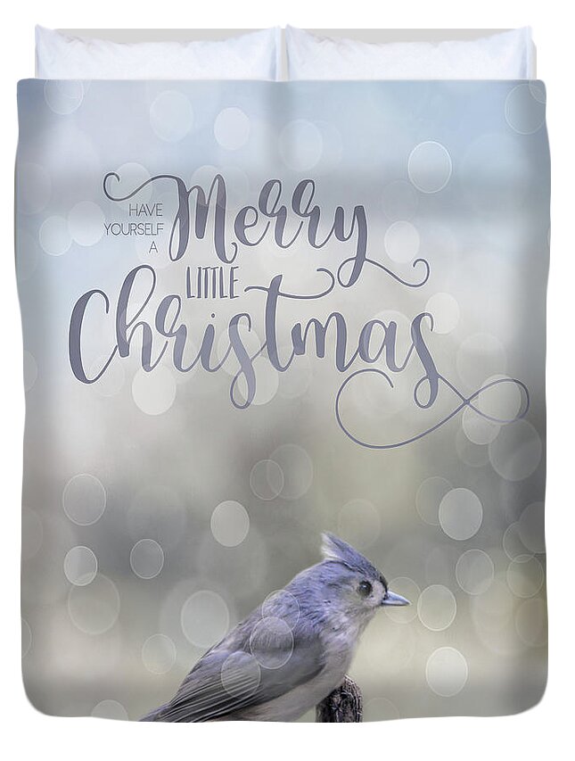 Titmouse Duvet Cover featuring the photograph Merry Christmas by Cathy Kovarik