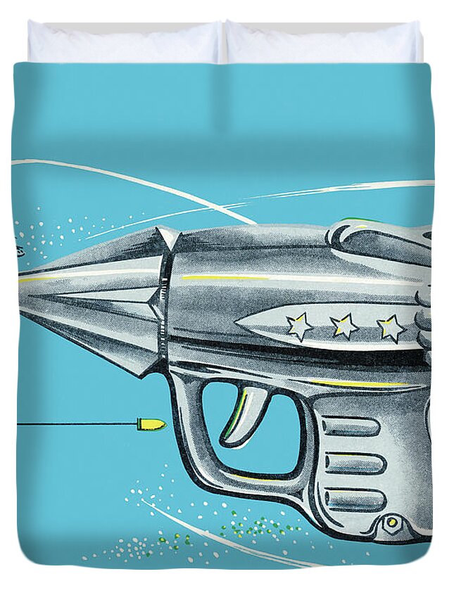 Blue Background Duvet Cover featuring the drawing Ray Gun #4 by CSA Images
