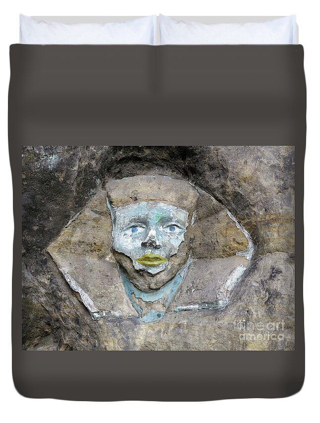 Sphinx Duvet Cover featuring the photograph Rock relief - the face of the Sphinx #4 by Michal Boubin