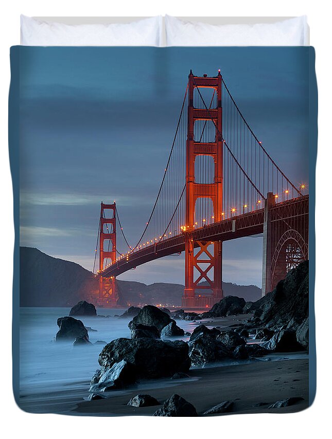 Estock Duvet Cover featuring the digital art San Francisco, Golden Gate Bridge #4 by Massimo Ripani