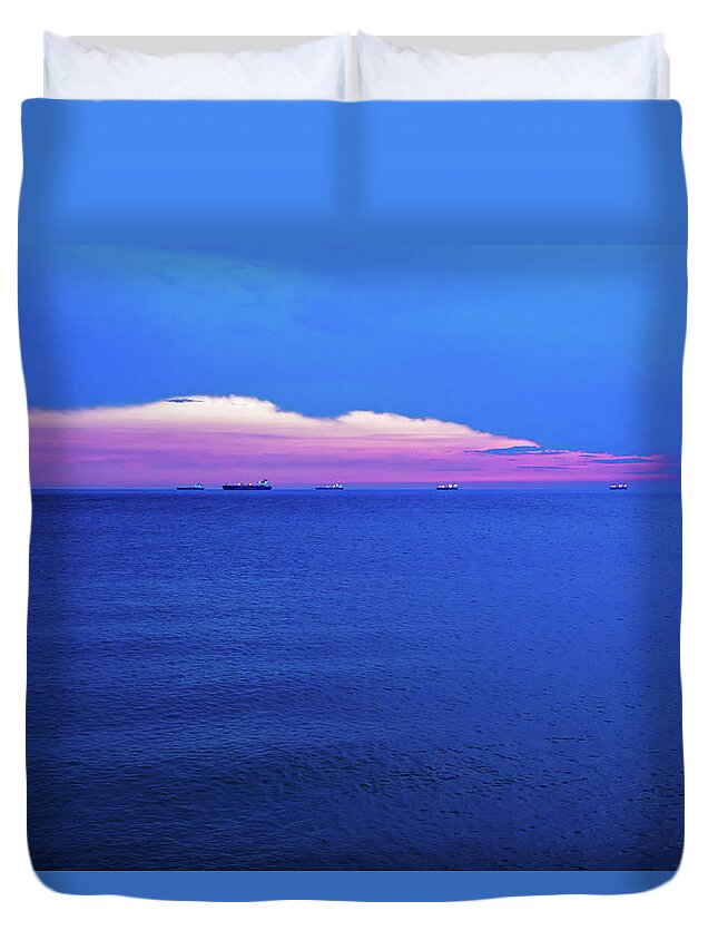 Trieste Duvet Cover featuring the photograph Sunset over Trieste Bay #4 by Ian Middleton