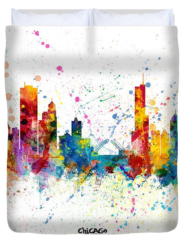 Chicago Duvet Cover featuring the digital art Chicago Illinois Skyline by Michael Tompsett