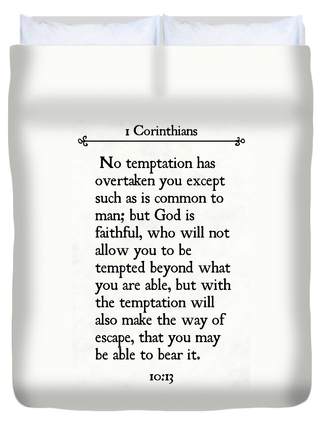 1 Corinthians Duvet Cover featuring the painting 1 Corinthians 10 13- Inspirational Quotes Wall Art Collection by Mark Lawrence