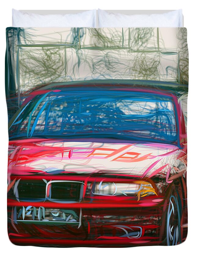 Bmw M3 E36 Drawing #5 Duvet Cover by CarsToon Concept - Pixels