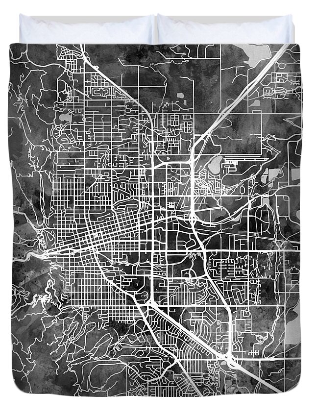 Boulder Duvet Cover featuring the digital art Boulder Colorado City Map by Michael Tompsett
