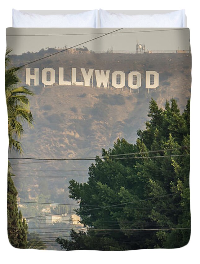 Famous Duvet Cover featuring the photograph Famous Hollywood Sign On A Hill In A Distance #5 by Alex Grichenko