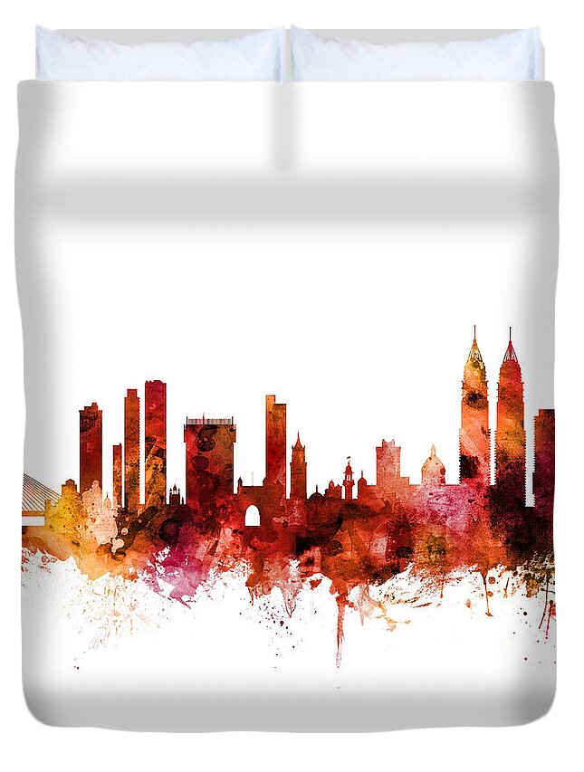 Mumbai Duvet Cover featuring the digital art Mumbai Skyline India Bombay by Michael Tompsett