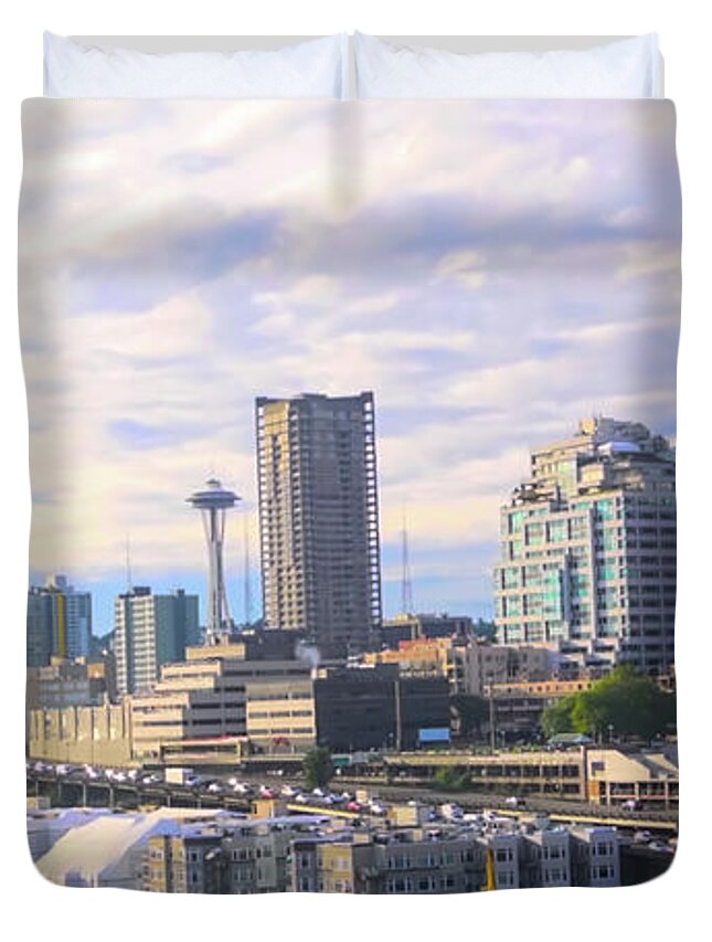 Seattle Duvet Cover featuring the photograph Seattle Skyline City View by Cathy Anderson