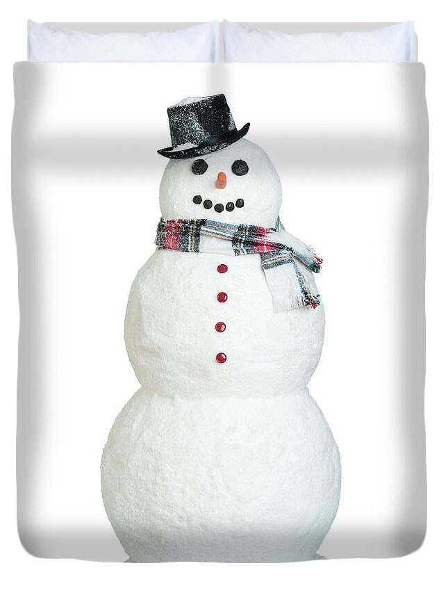 White Background Duvet Cover featuring the photograph Studio Shot Of Snowman #5 by Tetra Images