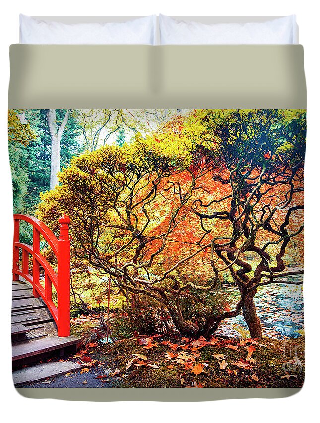 Asian Duvet Cover featuring the photograph autumn in Japanese park #6 by Ariadna De Raadt