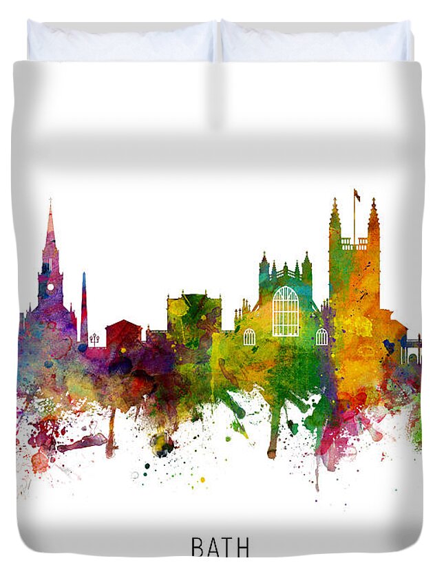 Bath Duvet Cover featuring the digital art Bath England Skyline Cityscape by Michael Tompsett