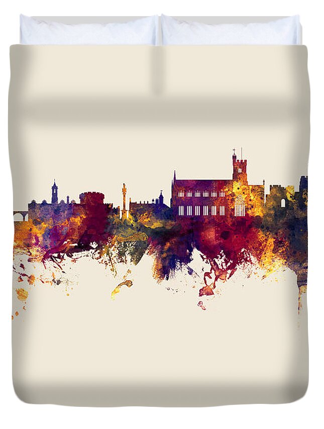 Carlisle Duvet Cover featuring the digital art Carlisle England Skyline by Michael Tompsett