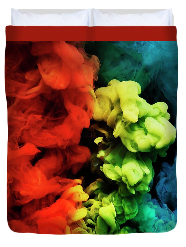 Copenhagen Duvet Cover featuring the photograph Coloured Smoke Mixing In Dark Room #6 by Henrik Sorensen