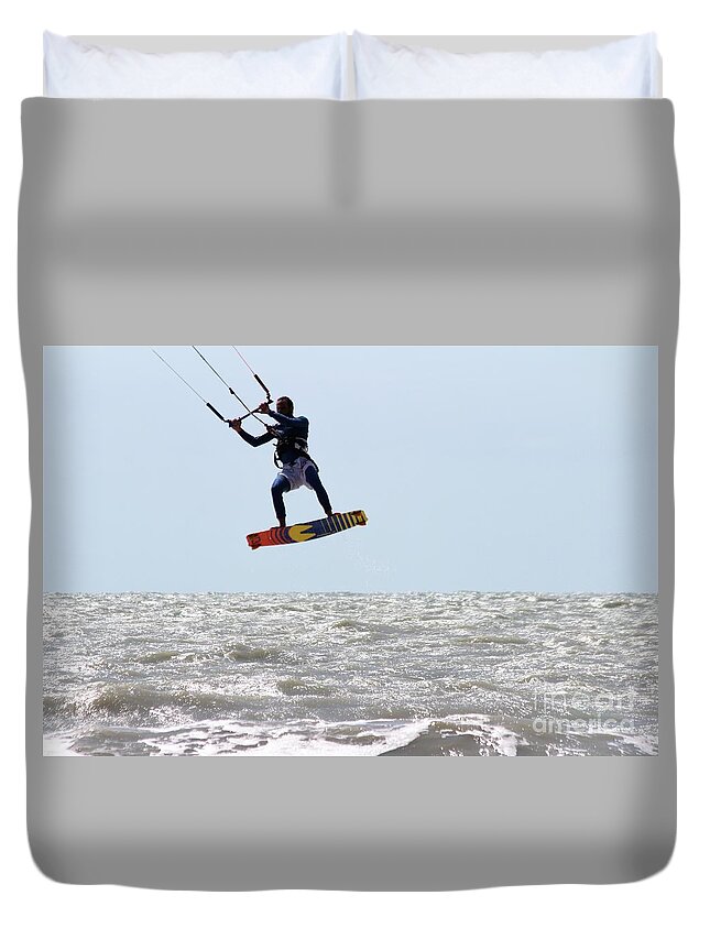 Naples Pier Duvet Cover featuring the photograph Kite Surfing #6 by Donn Ingemie