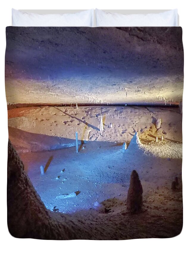 Way Duvet Cover featuring the photograph Pathway underground cave in forbidden cavers near sevierville te #6 by Alex Grichenko