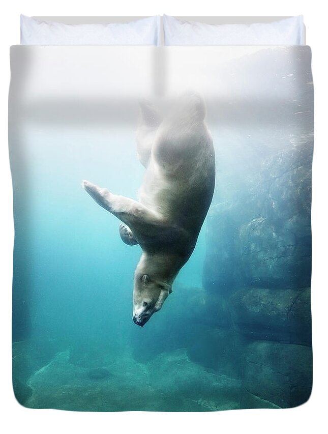Diving Into Water Duvet Cover featuring the photograph Polarbear In Water #6 by Henrik Sorensen