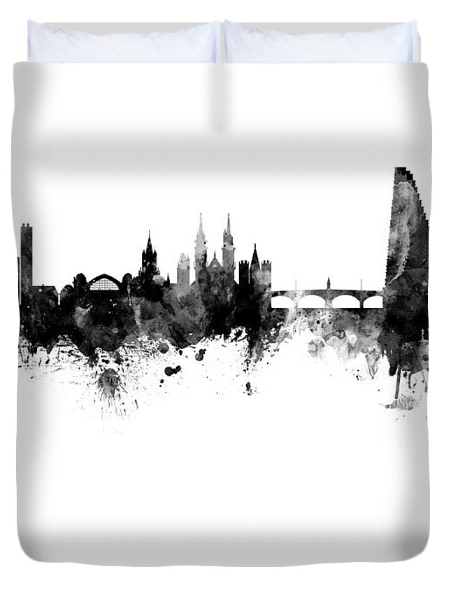 Basel Duvet Cover featuring the digital art Basel Switzerland Skyline by Michael Tompsett